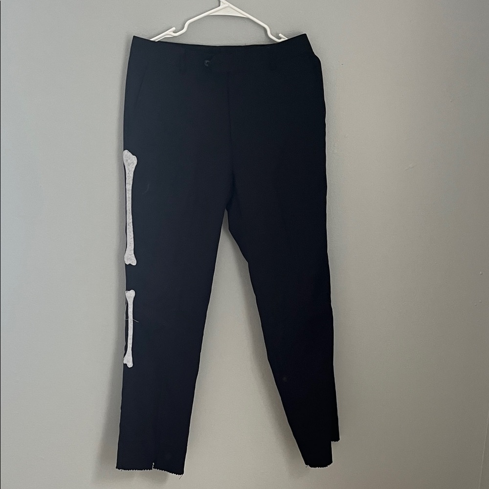 Men's Black Pants with White Bone Design